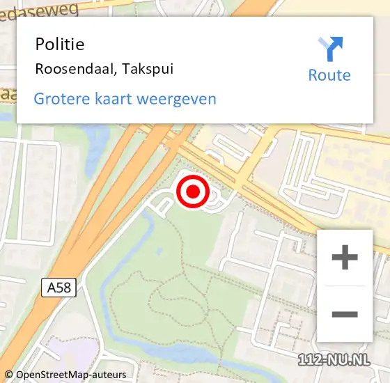 Locatie op kaart van de 112 melding: Politie Roosendaal, Takspui op 10 april 2023 15:11