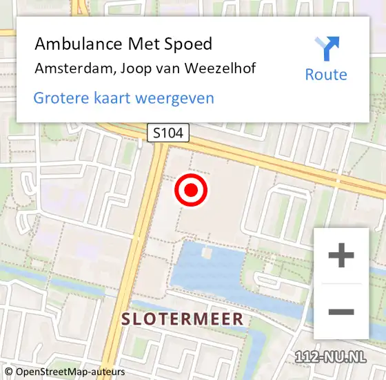 Locatie op kaart van de 112 melding: Ambulance Met Spoed Naar Amsterdam, Joop van Weezelhof op 10 april 2023 15:27