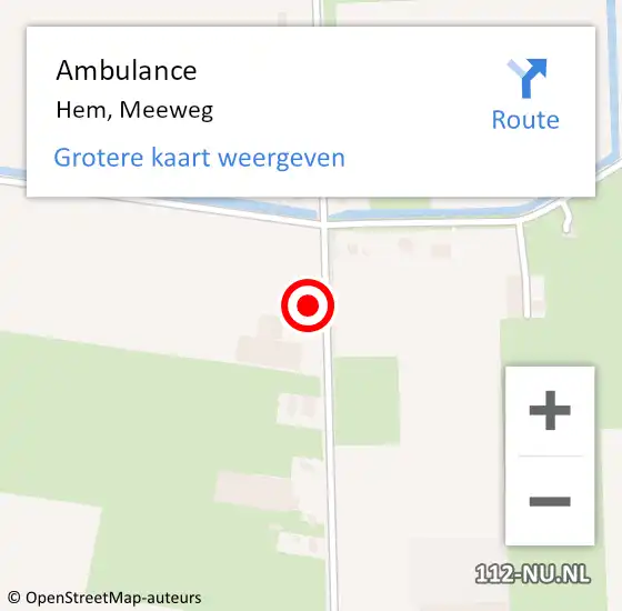 Locatie op kaart van de 112 melding: Ambulance Hem, Meeweg op 10 april 2023 15:56