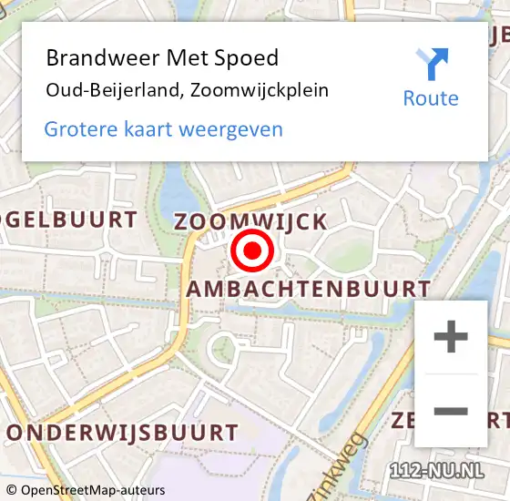 Locatie op kaart van de 112 melding: Brandweer Met Spoed Naar Oud-Beijerland, Zoomwijckplein op 10 april 2023 16:01