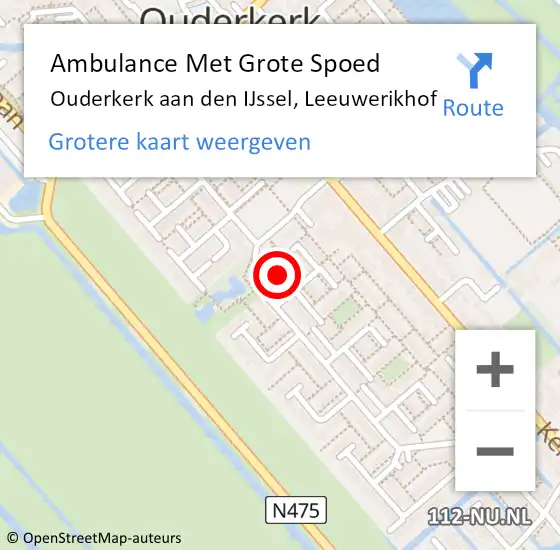 Locatie op kaart van de 112 melding: Ambulance Met Grote Spoed Naar Ouderkerk aan den IJssel, Leeuwerikhof op 10 april 2023 16:05