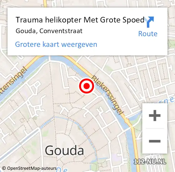 Locatie op kaart van de 112 melding: Trauma helikopter Met Grote Spoed Naar Gouda, Conventstraat op 10 april 2023 16:26