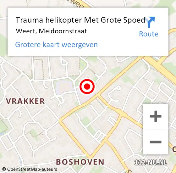 Locatie op kaart van de 112 melding: Trauma helikopter Met Grote Spoed Naar Weert, Meidoornstraat op 10 april 2023 16:37