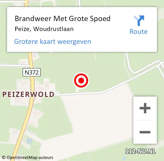 Locatie op kaart van de 112 melding: Brandweer Met Grote Spoed Naar Peize, Woudrustlaan op 10 april 2023 16:39