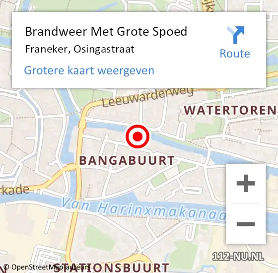 Locatie op kaart van de 112 melding: Brandweer Met Grote Spoed Naar Franeker, Osingastraat op 10 april 2023 17:10