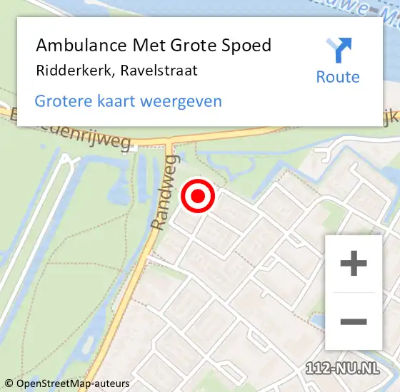 Locatie op kaart van de 112 melding: Ambulance Met Grote Spoed Naar Ridderkerk, Ravelstraat op 10 april 2023 17:18