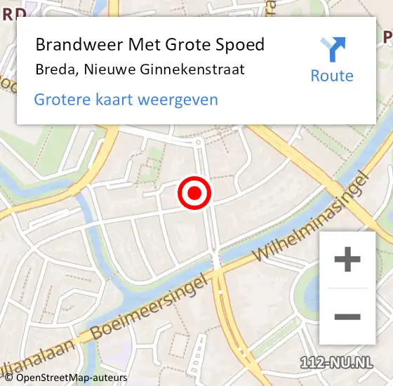 Locatie op kaart van de 112 melding: Brandweer Met Grote Spoed Naar Breda, Nieuwe Ginnekenstraat op 10 april 2023 17:24