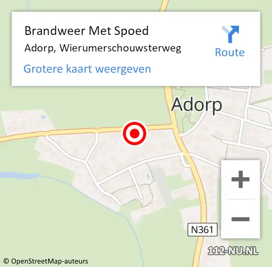 Locatie op kaart van de 112 melding: Brandweer Met Spoed Naar Adorp, Wierumerschouwsterweg op 10 april 2023 17:30