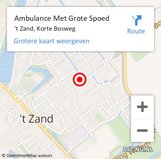 Locatie op kaart van de 112 melding: Ambulance Met Grote Spoed Naar 't Zand, Korte Bosweg op 10 april 2023 17:36