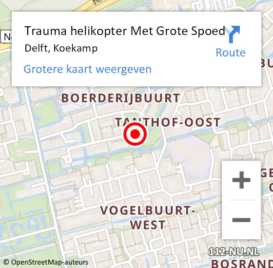 Locatie op kaart van de 112 melding: Trauma helikopter Met Grote Spoed Naar Delft, Koekamp op 10 april 2023 17:40