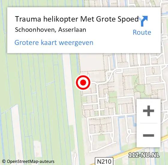 Locatie op kaart van de 112 melding: Trauma helikopter Met Grote Spoed Naar Schoonhoven, Asserlaan op 10 april 2023 17:57