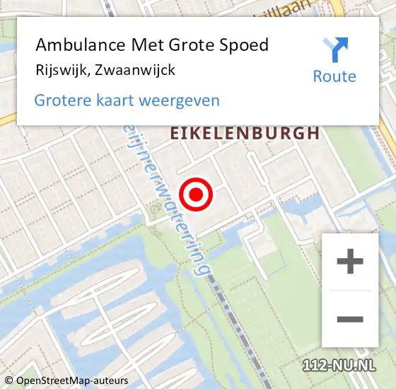 Locatie op kaart van de 112 melding: Ambulance Met Grote Spoed Naar Rijswijk, Zwaanwijck op 10 april 2023 18:19