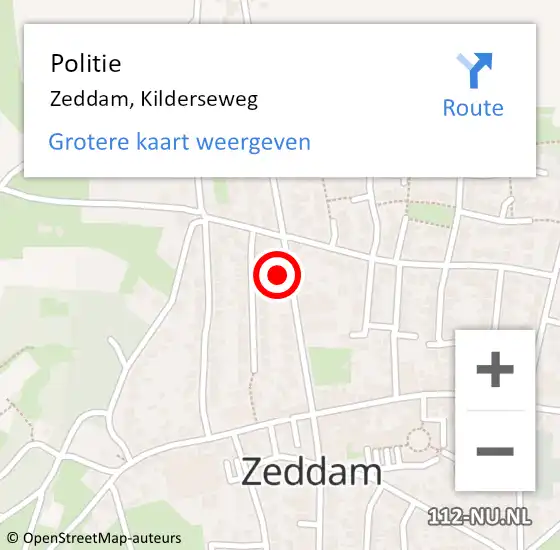 Locatie op kaart van de 112 melding: Politie Zeddam, Kilderseweg op 10 april 2023 18:22