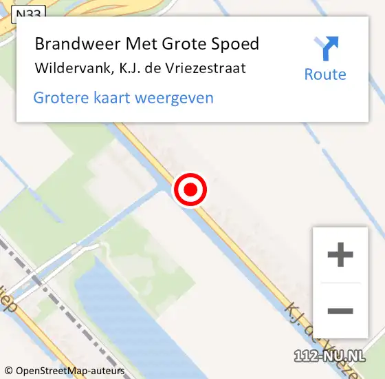 Locatie op kaart van de 112 melding: Brandweer Met Grote Spoed Naar Wildervank, K.J. de Vriezestraat op 10 april 2023 18:43