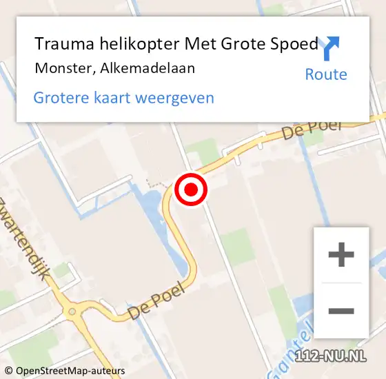 Locatie op kaart van de 112 melding: Trauma helikopter Met Grote Spoed Naar Monster, Alkemadelaan op 10 april 2023 18:48