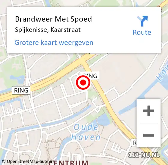 Locatie op kaart van de 112 melding: Brandweer Met Spoed Naar Spijkenisse, Kaarstraat op 10 april 2023 18:56