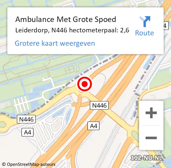 Locatie op kaart van de 112 melding: Ambulance Met Grote Spoed Naar Leiderdorp, N446 hectometerpaal: 2,6 op 10 april 2023 19:43