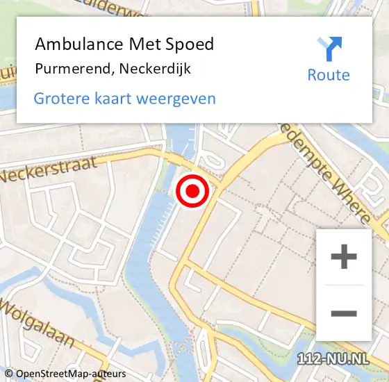 Locatie op kaart van de 112 melding: Ambulance Met Spoed Naar Purmerend, Neckerdijk op 10 april 2023 19:53