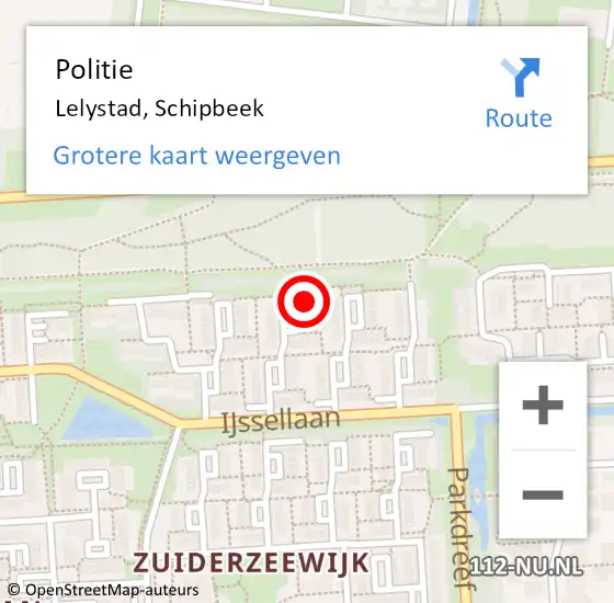 Locatie op kaart van de 112 melding: Politie Lelystad, Schipbeek op 10 april 2023 20:00