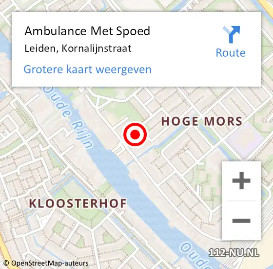 Locatie op kaart van de 112 melding: Ambulance Met Spoed Naar Leiden, Kornalijnstraat op 10 april 2023 20:12