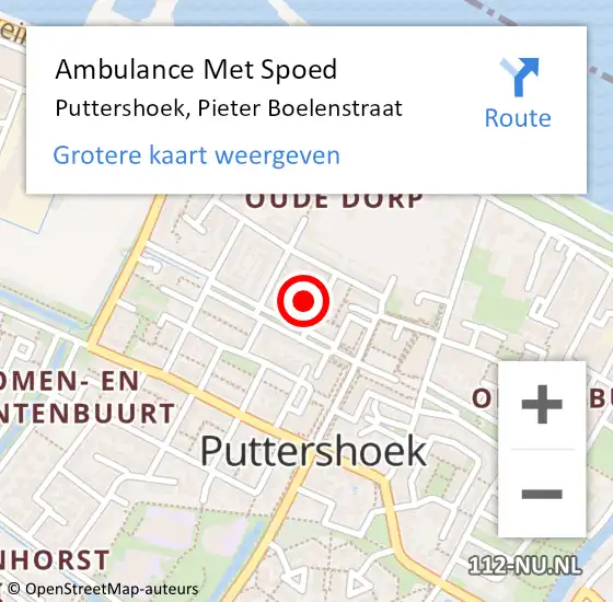 Locatie op kaart van de 112 melding: Ambulance Met Spoed Naar Puttershoek, Pieter Boelenstraat op 10 april 2023 20:22