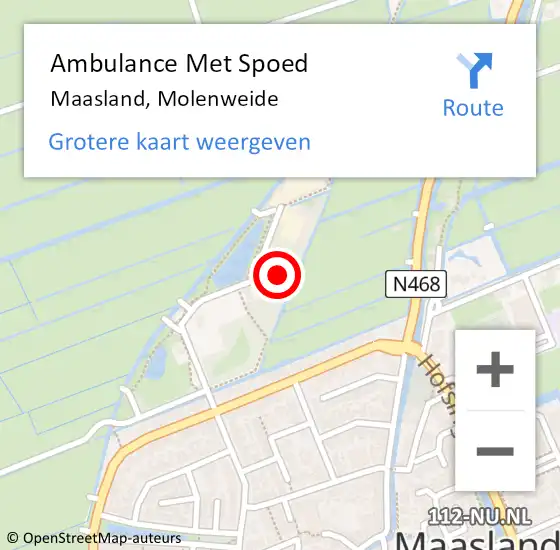 Locatie op kaart van de 112 melding: Ambulance Met Spoed Naar Maasland, Molenweide op 10 april 2023 20:46