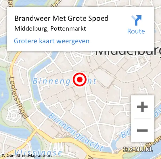 Locatie op kaart van de 112 melding: Brandweer Met Grote Spoed Naar Middelburg, Pottenmarkt op 10 april 2023 20:47