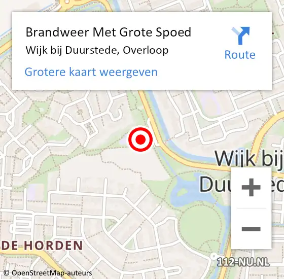 Locatie op kaart van de 112 melding: Brandweer Met Grote Spoed Naar Wijk bij Duurstede, Overloop op 10 april 2023 22:02