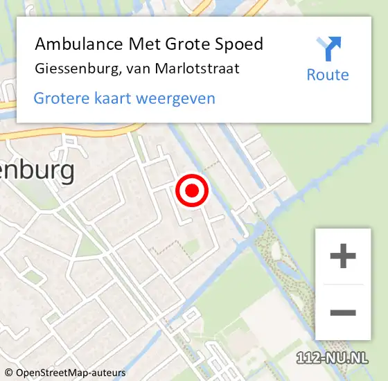 Locatie op kaart van de 112 melding: Ambulance Met Grote Spoed Naar Giessenburg, van Marlotstraat op 10 april 2023 22:21