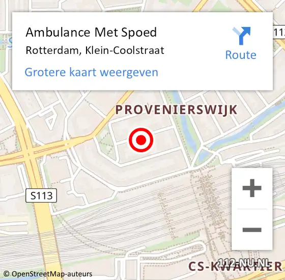 Locatie op kaart van de 112 melding: Ambulance Met Spoed Naar Rotterdam, Klein-Coolstraat op 10 april 2023 23:37