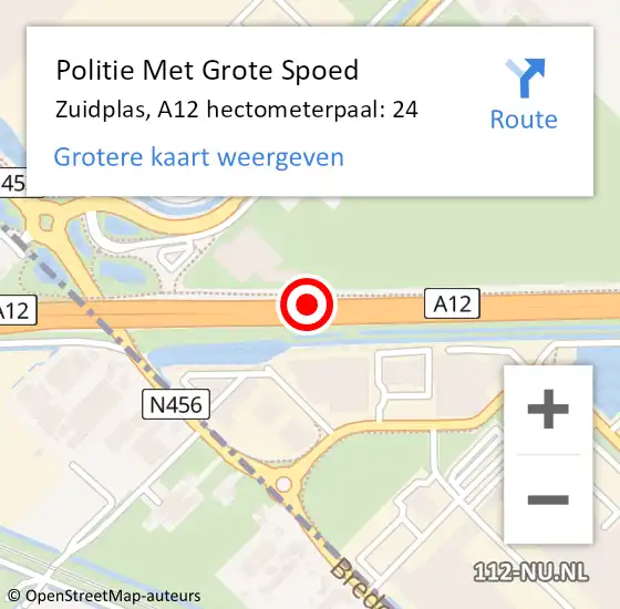 Locatie op kaart van de 112 melding: Politie Met Grote Spoed Naar Zuidplas, A12 hectometerpaal: 24 op 10 april 2023 23:39