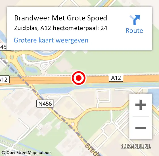 Locatie op kaart van de 112 melding: Brandweer Met Grote Spoed Naar Zuidplas, A12 hectometerpaal: 24 op 10 april 2023 23:40