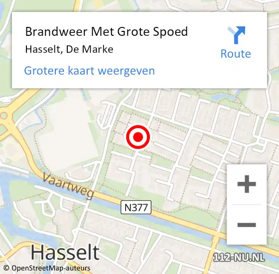 Locatie op kaart van de 112 melding: Brandweer Met Grote Spoed Naar Hasselt, De Marke op 11 april 2023 00:50