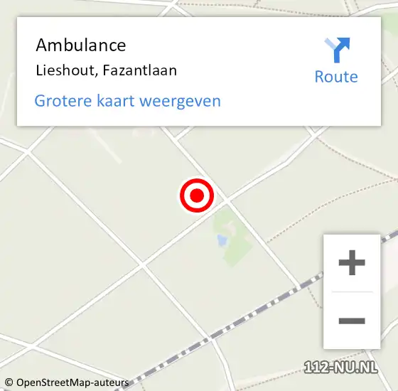 Locatie op kaart van de 112 melding: Ambulance Lieshout, Fazantlaan op 21 augustus 2014 21:37