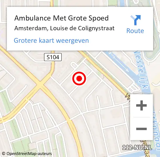 Locatie op kaart van de 112 melding: Ambulance Met Grote Spoed Naar Amsterdam, Louise de Colignystraat op 11 april 2023 01:55