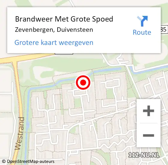 Locatie op kaart van de 112 melding: Brandweer Met Grote Spoed Naar Zevenbergen, Duivensteen op 11 april 2023 04:11