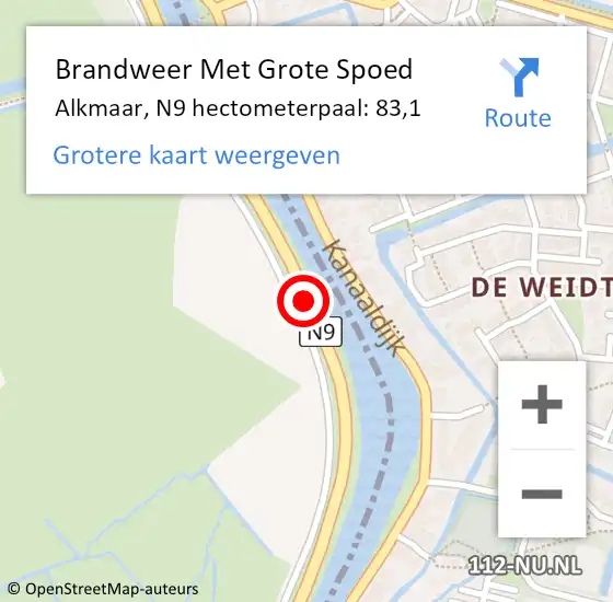 Locatie op kaart van de 112 melding: Brandweer Met Grote Spoed Naar Alkmaar, N9 hectometerpaal: 83,1 op 11 april 2023 05:09
