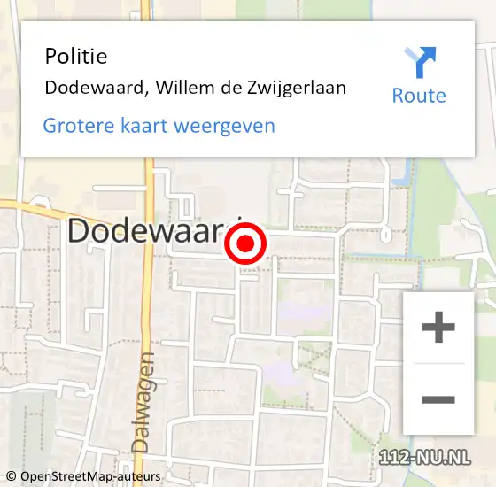 Locatie op kaart van de 112 melding: Politie Dodewaard, Willem de Zwijgerlaan op 11 april 2023 06:29