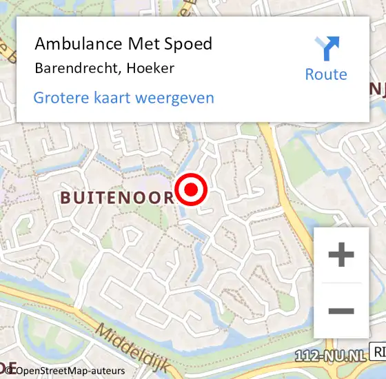 Locatie op kaart van de 112 melding: Ambulance Met Spoed Naar Barendrecht, Hoeker op 11 april 2023 07:03