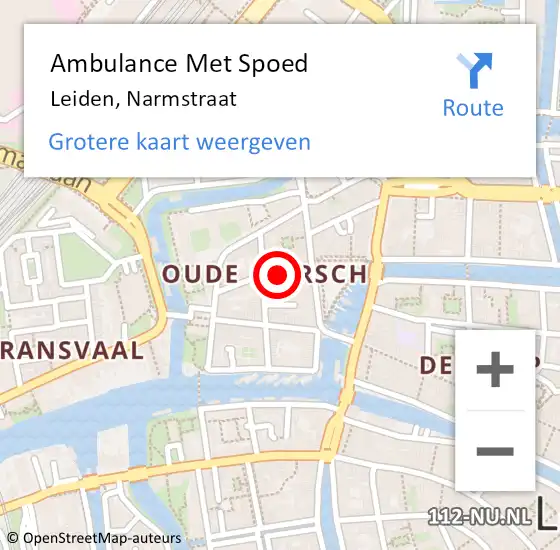 Locatie op kaart van de 112 melding: Ambulance Met Spoed Naar Leiden, Narmstraat op 11 april 2023 07:16