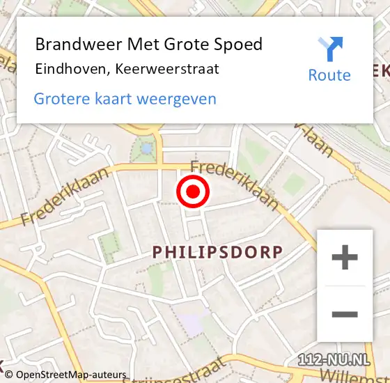 Locatie op kaart van de 112 melding: Brandweer Met Grote Spoed Naar Eindhoven, Keerweerstraat op 11 april 2023 08:08