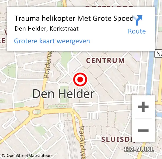 Locatie op kaart van de 112 melding: Trauma helikopter Met Grote Spoed Naar Den Helder, Kerkstraat op 11 april 2023 08:19