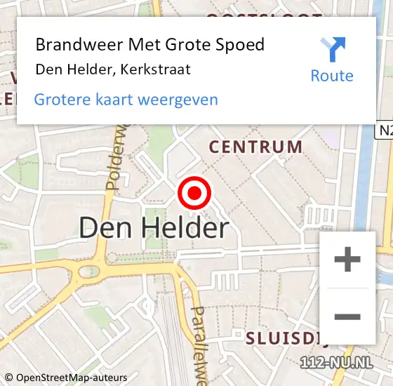 Locatie op kaart van de 112 melding: Brandweer Met Grote Spoed Naar Den Helder, Kerkstraat op 11 april 2023 08:23