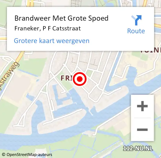 Locatie op kaart van de 112 melding: Brandweer Met Grote Spoed Naar Franeker, P F Catsstraat op 11 april 2023 08:35