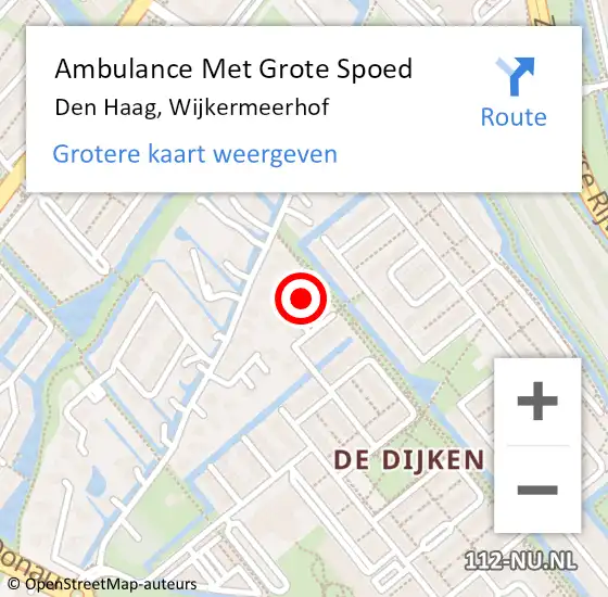 Locatie op kaart van de 112 melding: Ambulance Met Grote Spoed Naar Den Haag, Wijkermeerhof op 11 april 2023 08:41