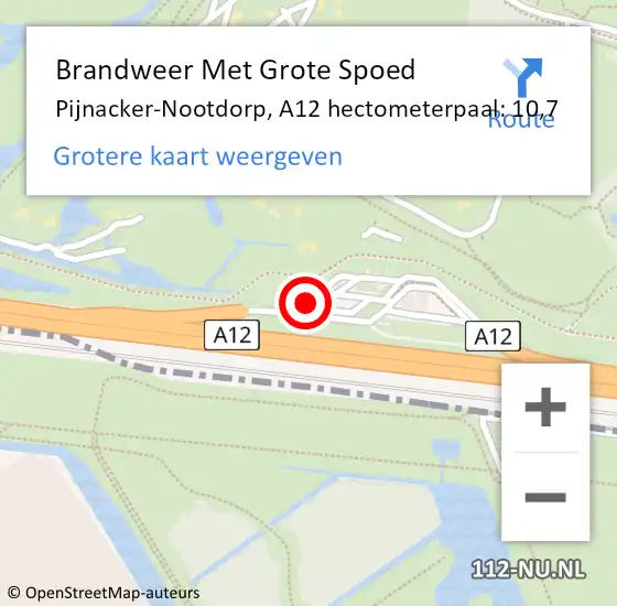 Locatie op kaart van de 112 melding: Brandweer Met Grote Spoed Naar Pijnacker-Nootdorp, A12 hectometerpaal: 10,7 op 11 april 2023 08:48