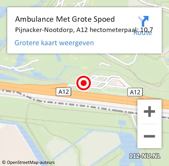 Locatie op kaart van de 112 melding: Ambulance Met Grote Spoed Naar Pijnacker-Nootdorp, A12 hectometerpaal: 10,7 op 11 april 2023 08:48