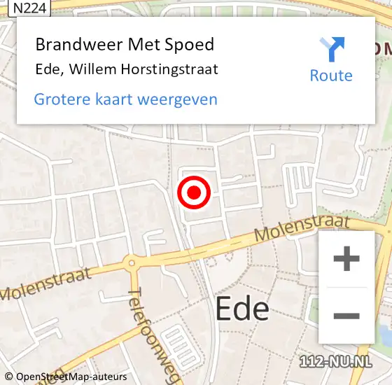 Locatie op kaart van de 112 melding: Brandweer Met Spoed Naar Ede, Willem Horstingstraat op 11 april 2023 09:34