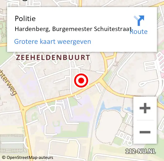 Locatie op kaart van de 112 melding: Politie Hardenberg, Burgemeester Schuitestraat op 11 april 2023 09:36