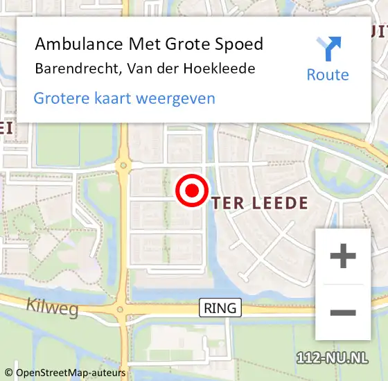 Locatie op kaart van de 112 melding: Ambulance Met Grote Spoed Naar Barendrecht, Van der Hoekleede op 11 april 2023 09:59